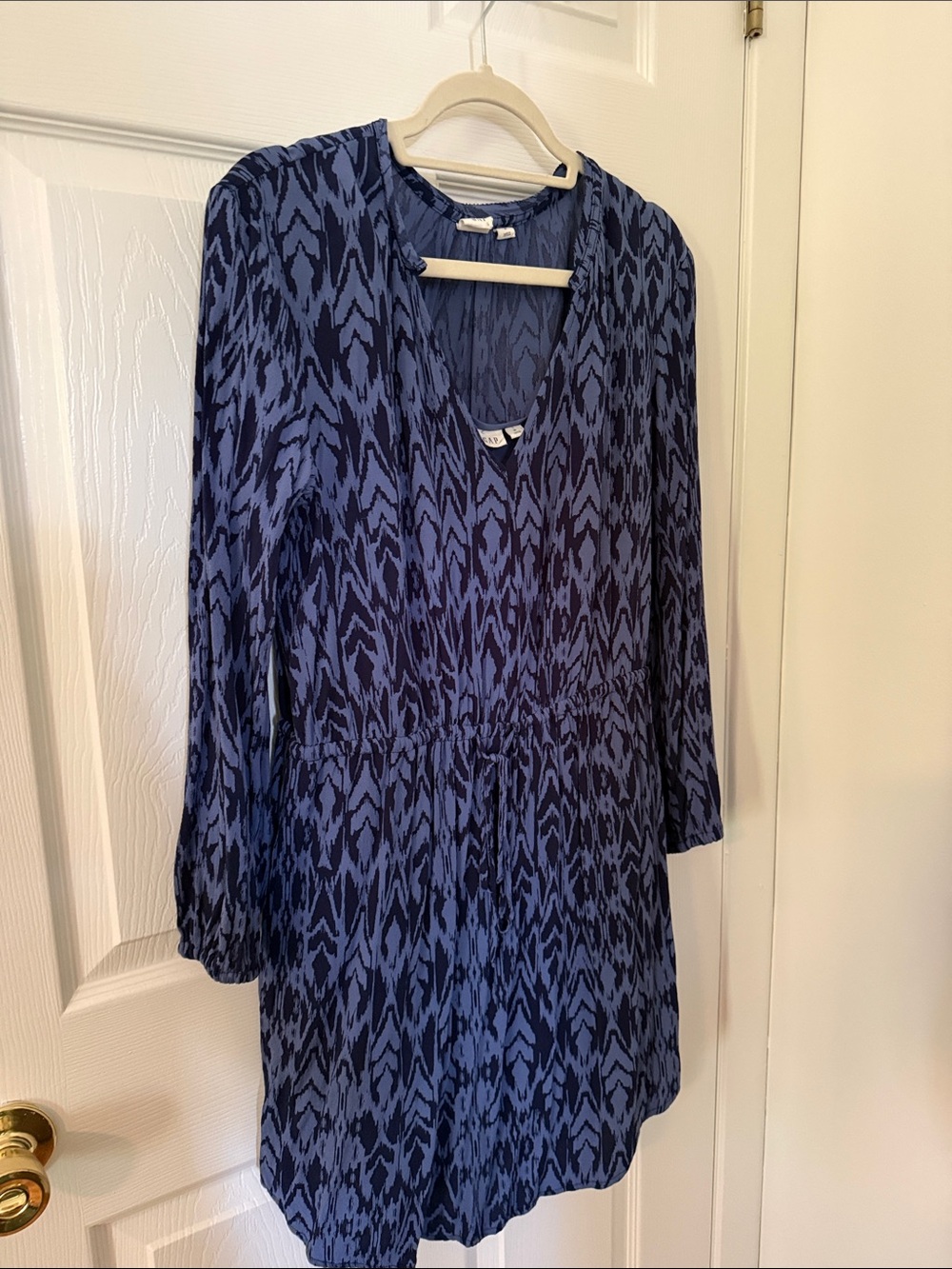 GAP Blue Navy Patterned Long Sleeve Dress